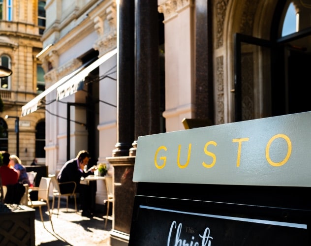 Gusto signage outside the restaurant.
